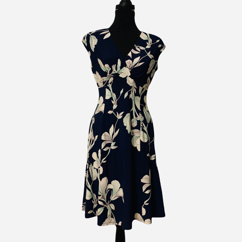 CHAPS RALPH LAUREN | mid length short sleeve floral dress